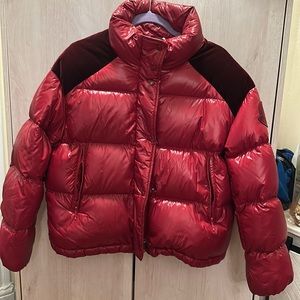 Burgundy Red Moncler Short Puffy Coat